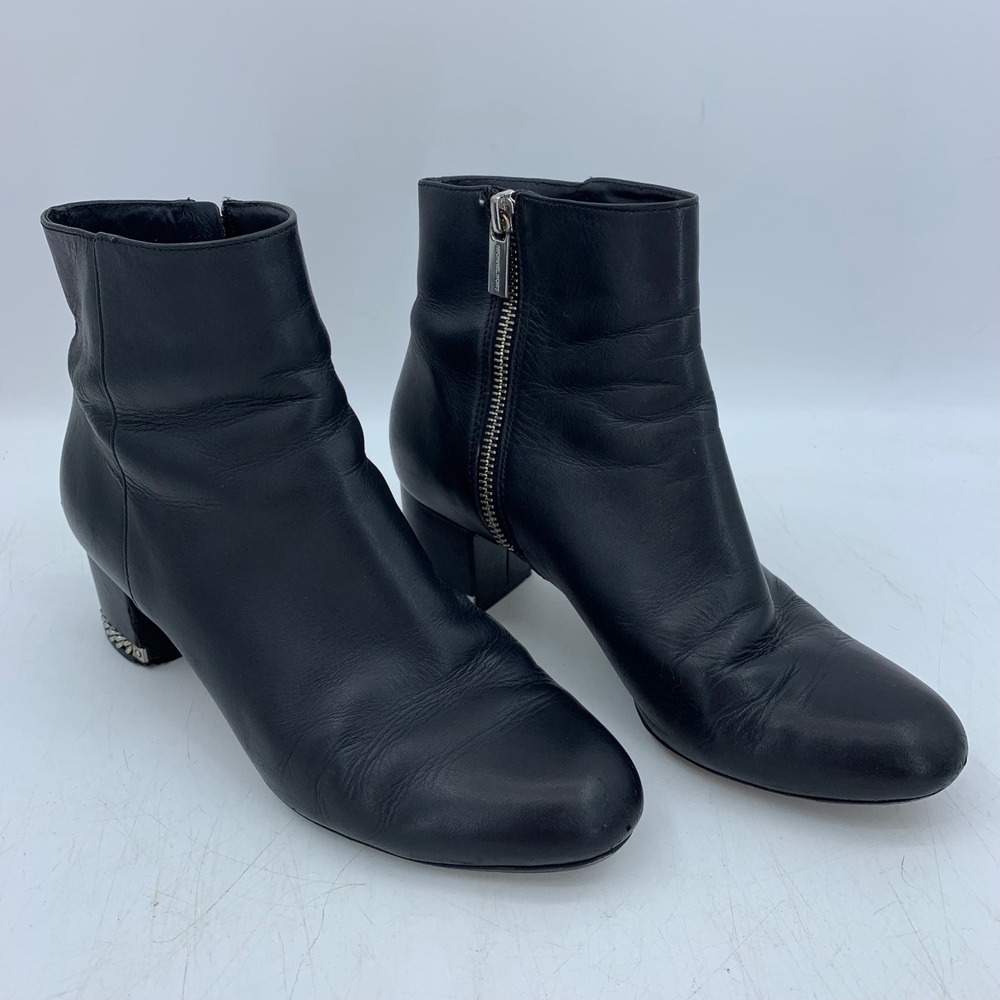 Michael Kors Black Leather Chain Heel Ankle Booties Biker Moto Goth Grunge 7M